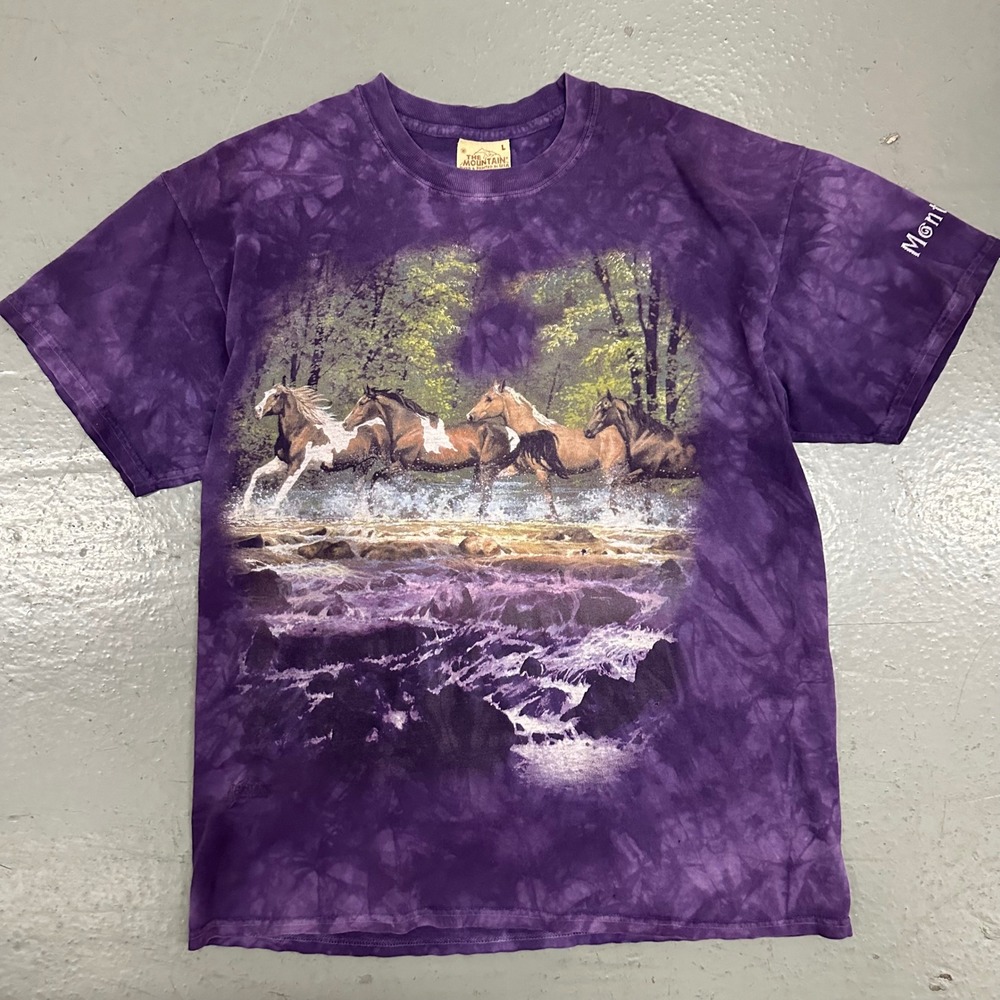 The Mountain Mens Horse Graphic T Shirt Large Purple Preowned Tie Dye Montana